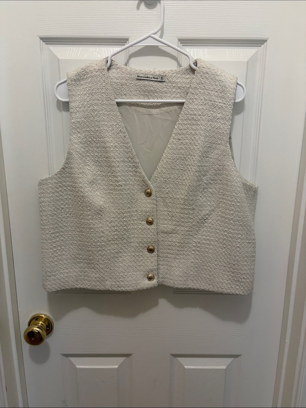 Abercrombie & Fitch Cream Textured Button Front Vest